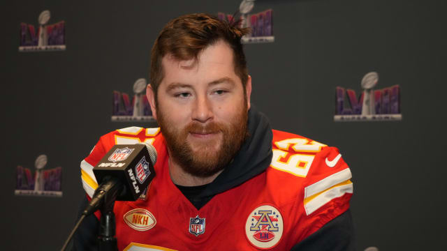 Feb 7, 2024; Las Vegas, NV, USA; Kansas City Chiefs guard Joe Thuney (62) during a press conference before Super Bowl LVIII at Westin Lake Las Vegas Resort and Spa. Mandatory Credit: Kirby Lee-USA TODAY Sports  